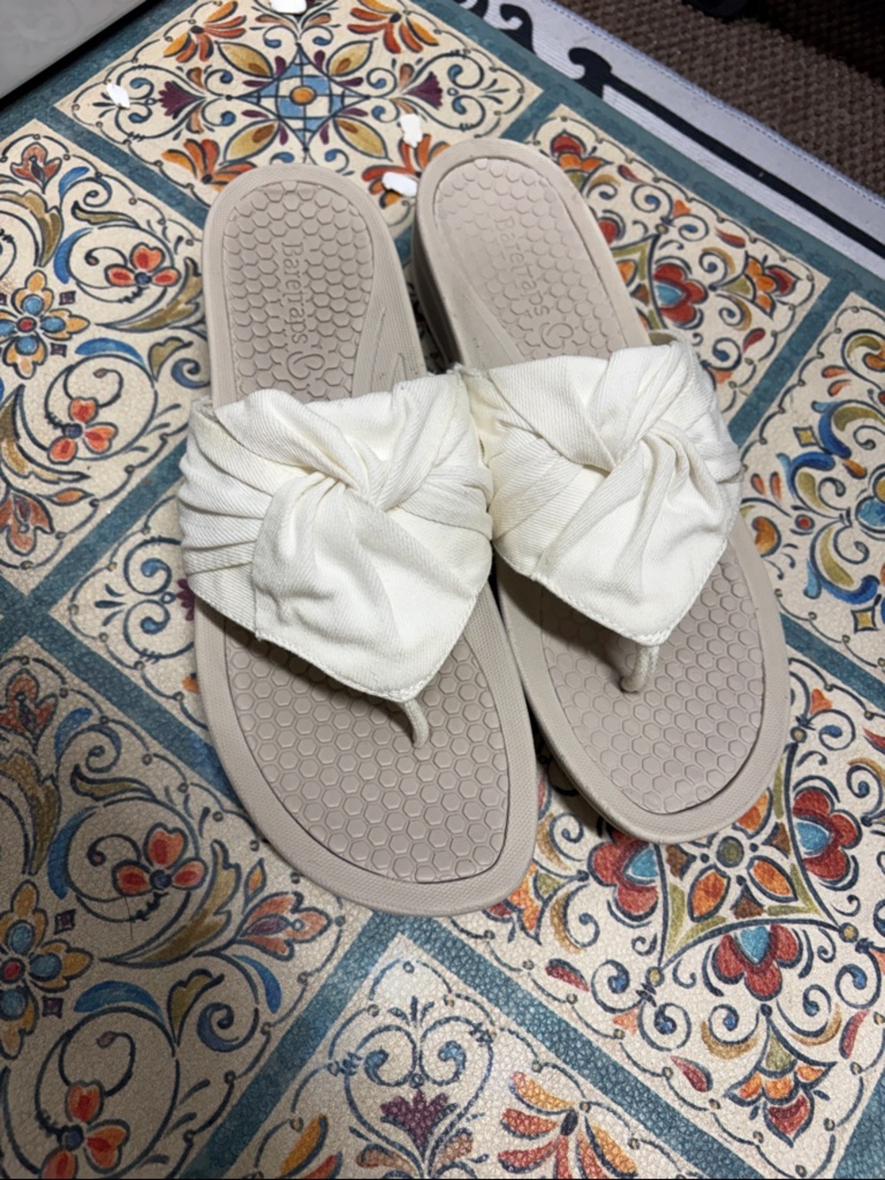 BareTraps Cream Knotted Toe-Post Sandals